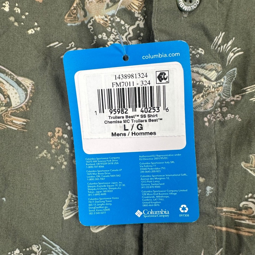 Columbia PFG Shirt Mens Large Olive Green Trollers Best Fish AOP Print NWT - Picture 4 of 11